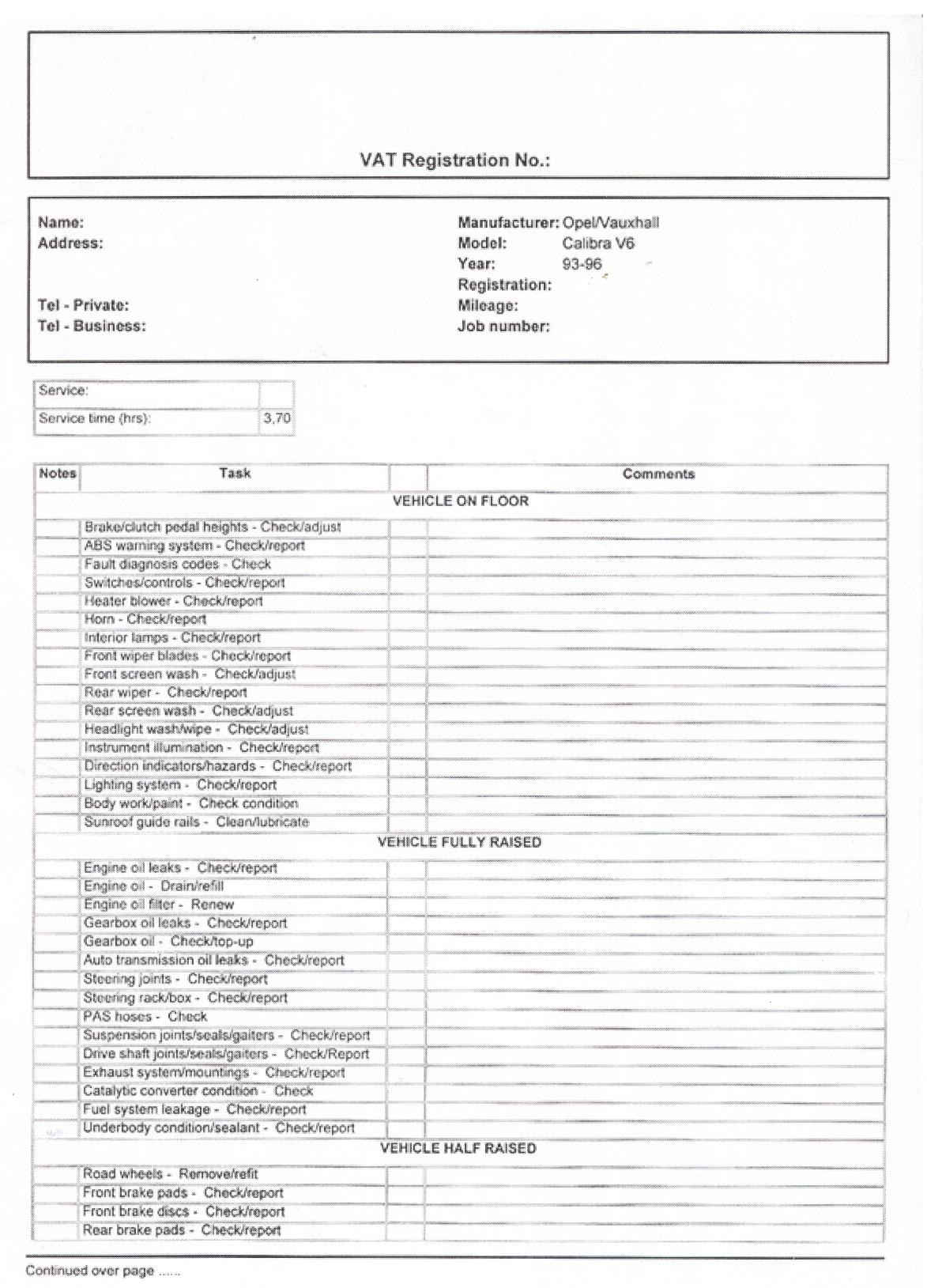 service sheet