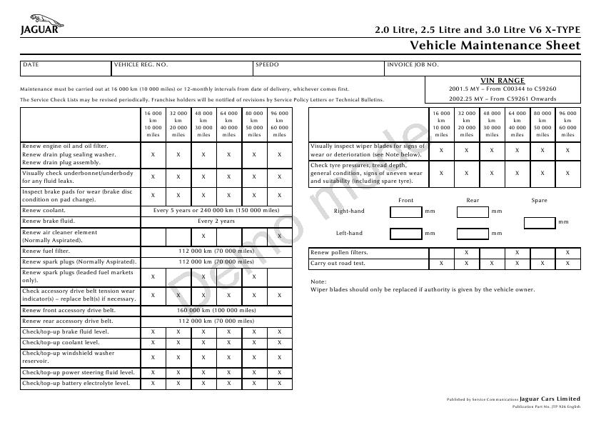 maintenance sheet