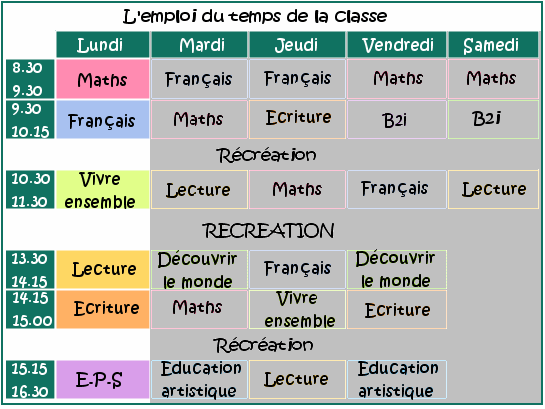 emploi du temps ce1