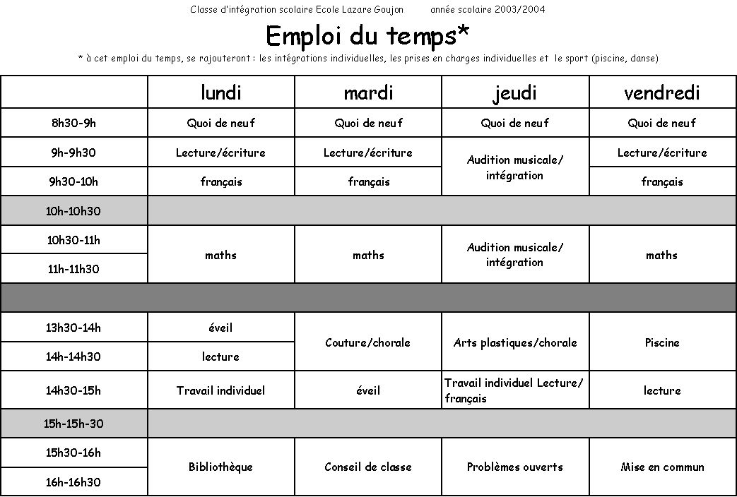 emploi du temps ce1